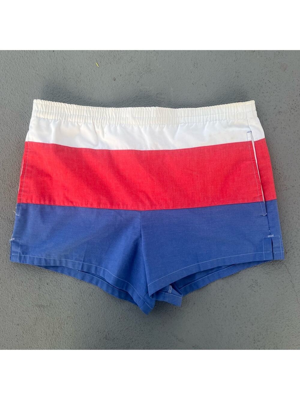 Vintage 70s Men’s USA Red White Blue Short Swim Shorts SMALL